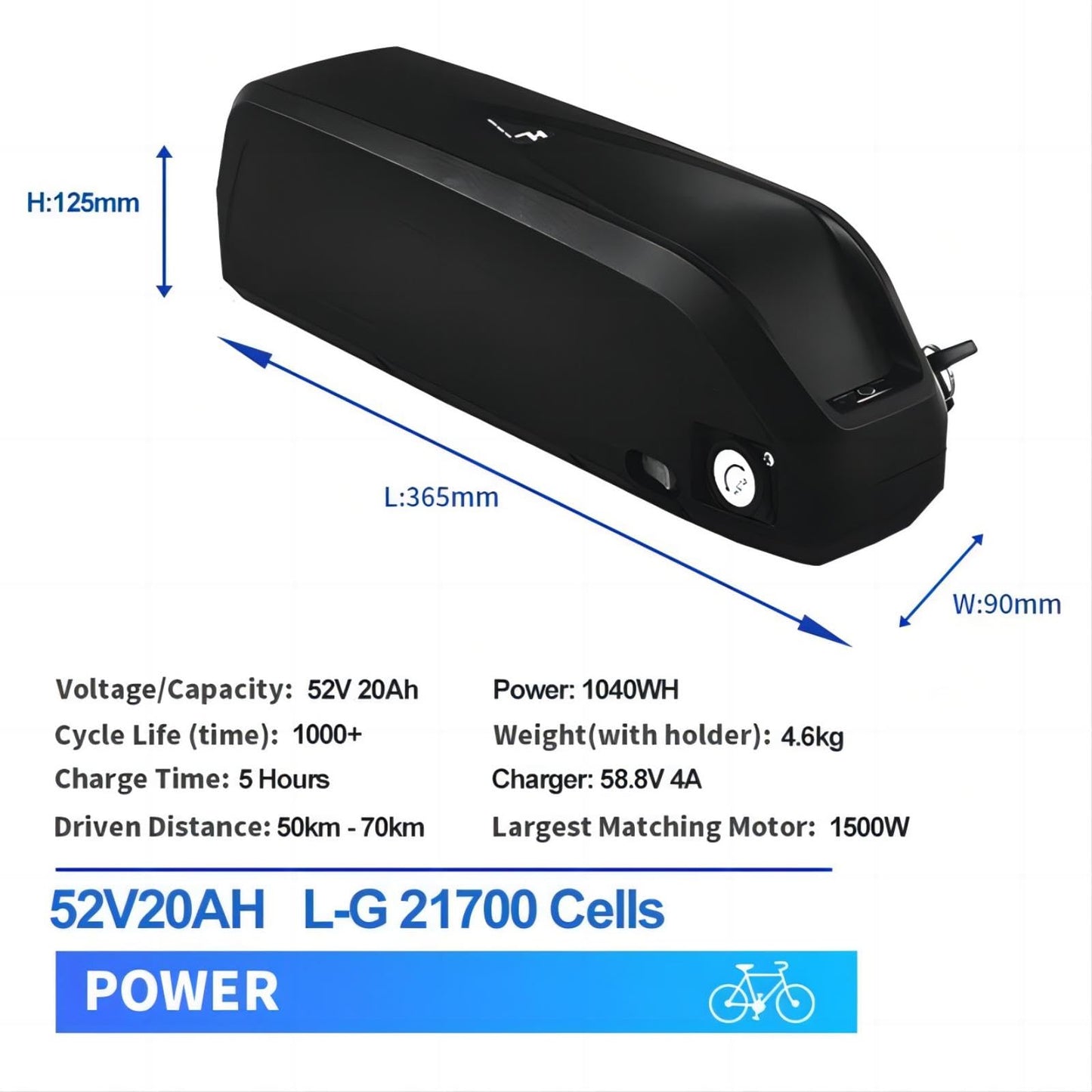 Ebike Battery 36V/48V/52V Hailong 03 Electric Lithium-ion Bike Battery with Charger for 250W- 1500W Moto